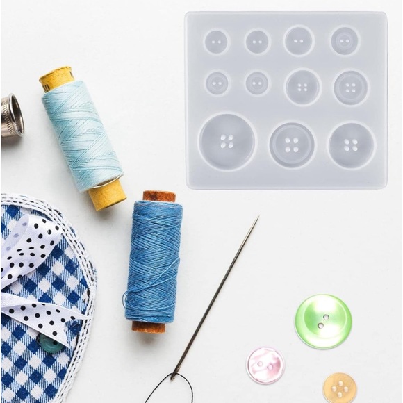 NEW 11 Well Buttons Silicone Mold & Mica Powders Lot RESIN POLYMER CLAY BAKING - Picture 13 of 16